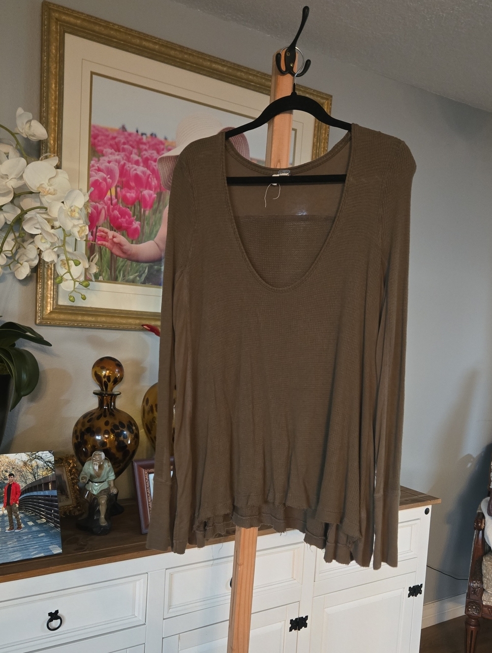 Free People Olive Scoop-Neck Long Sleeve Top